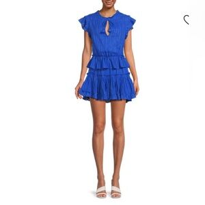 Misa Los Angeles Lilian Preppy Chic Dress In Blue With Silver 100% Cotton Sz S